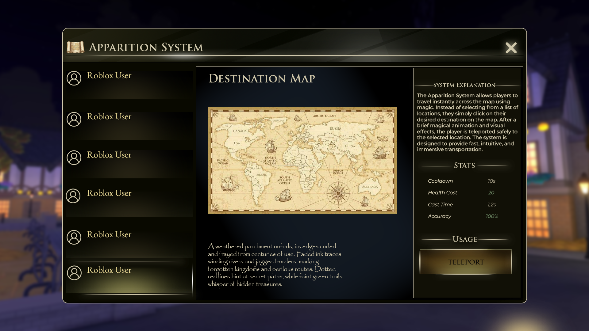 Fantasy game fast-travel interface