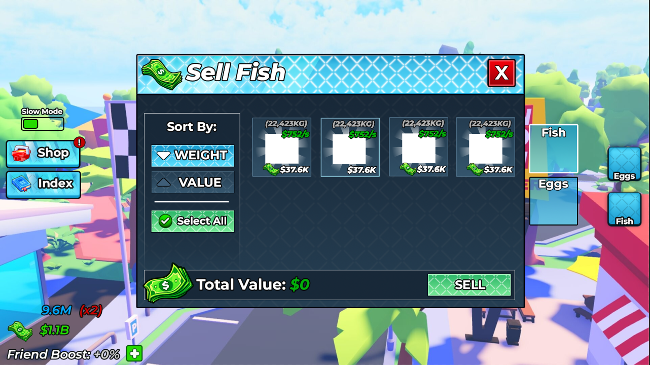 Fishing game sell fish screen