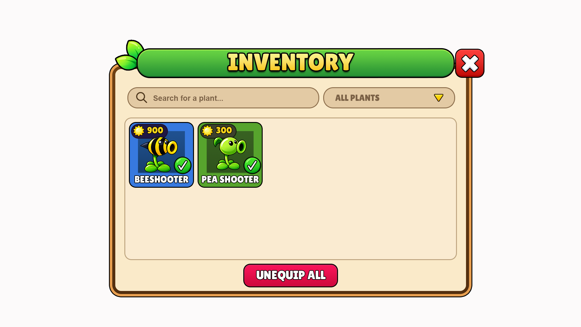 Plant inventory with search and filters