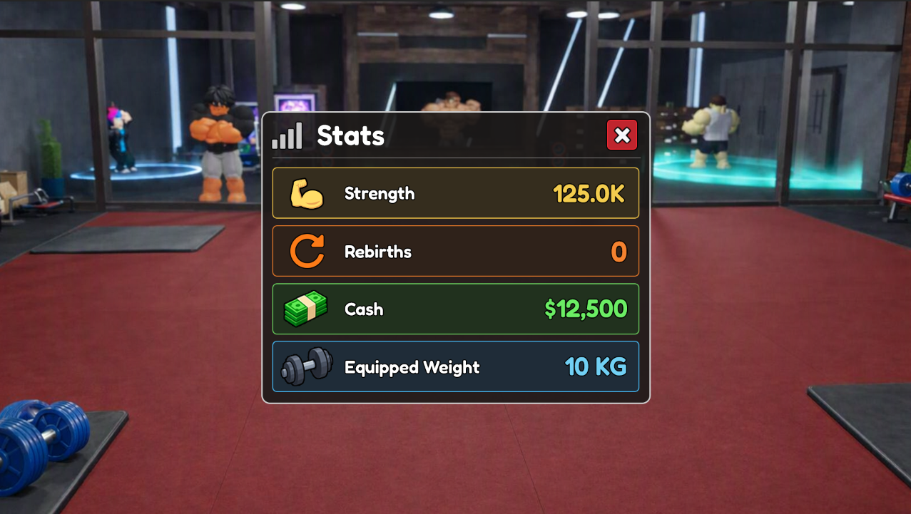 Gym player stats panel