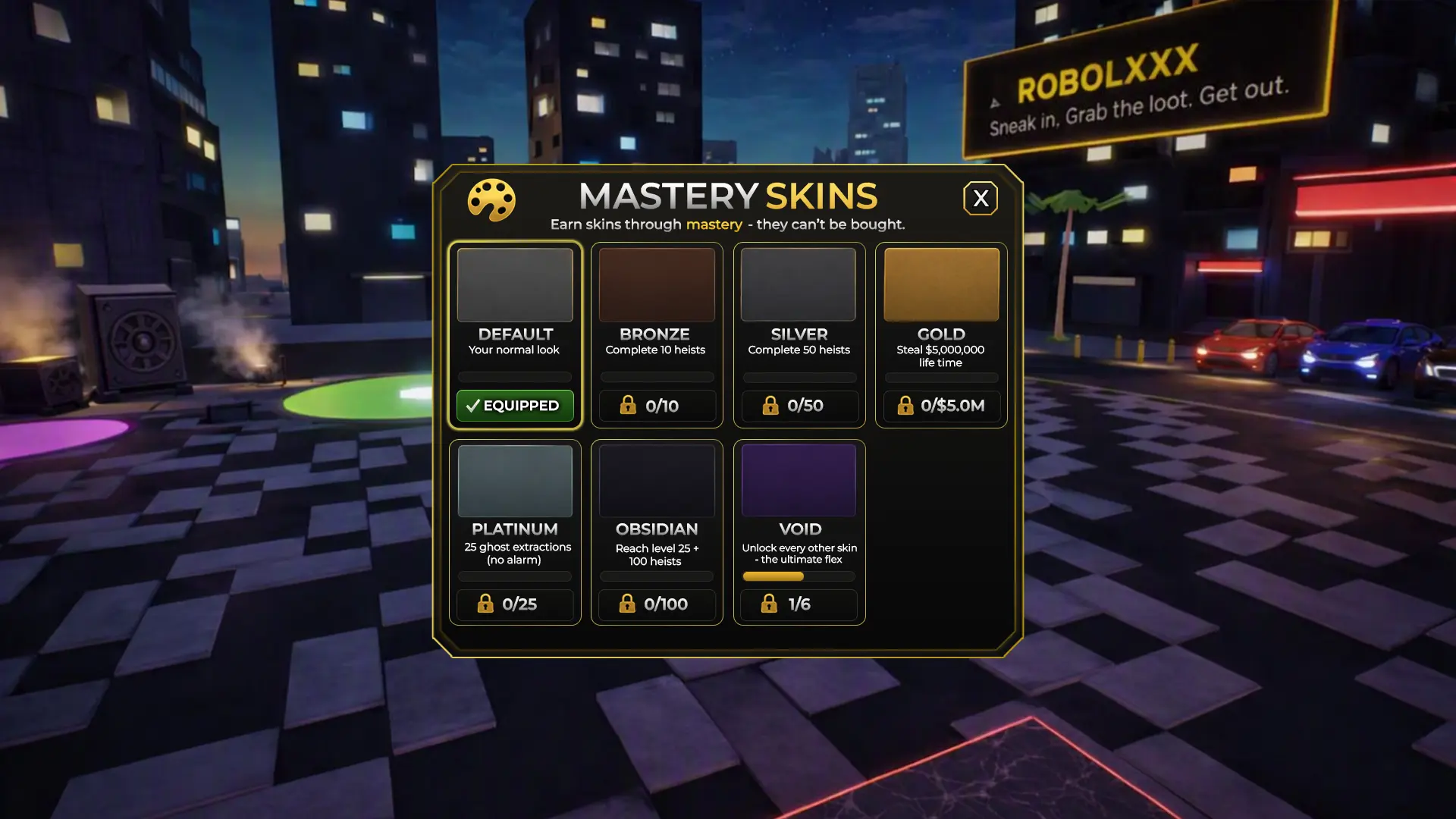 Mastery skins panel