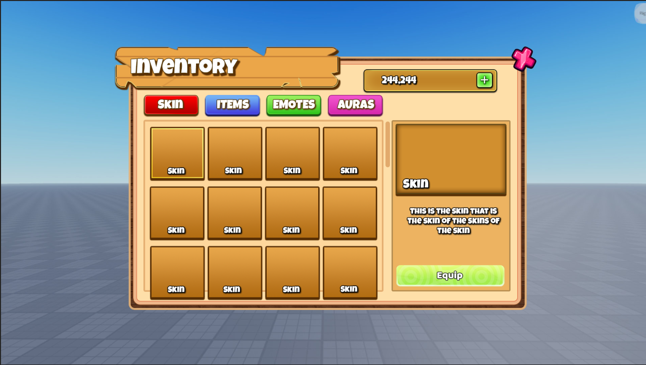 Cartoon themed inventory interface