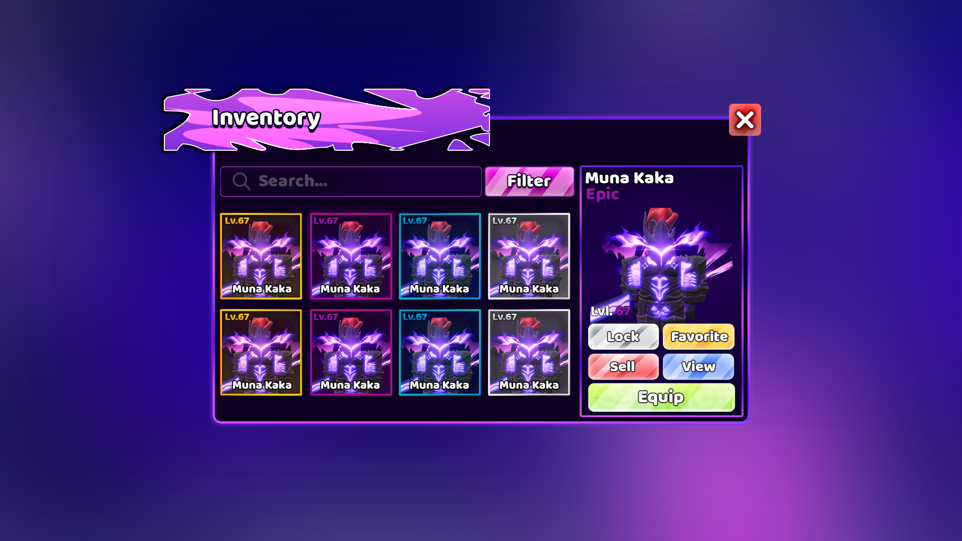 Anime style inventory interface
