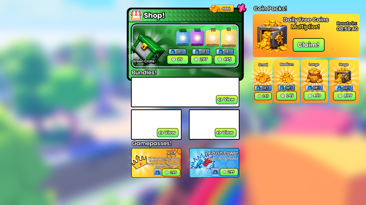 Game shop and coin packs interface