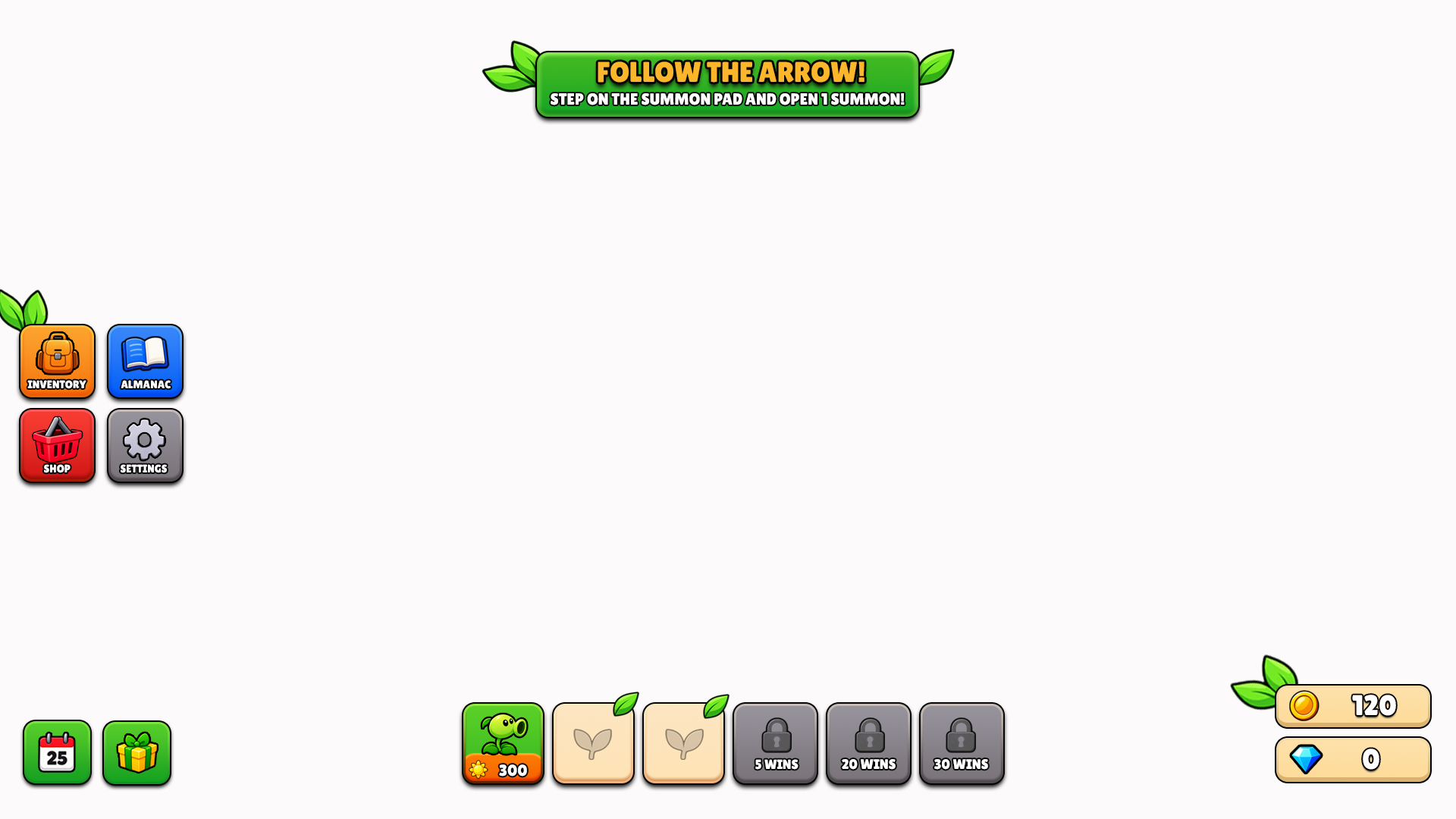 Garden game main HUD with plant action bar