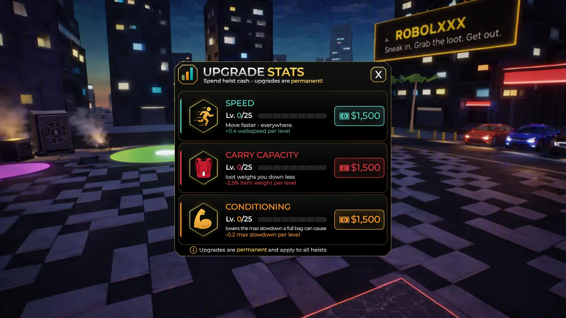 Upgrade stats panel