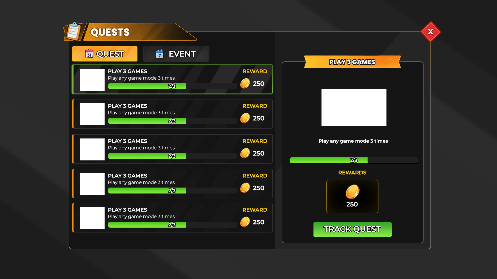 Minimalistic quests tab interface