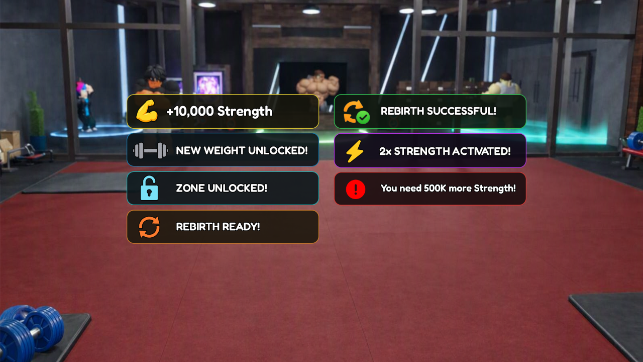 Gym rewards and progression notifications