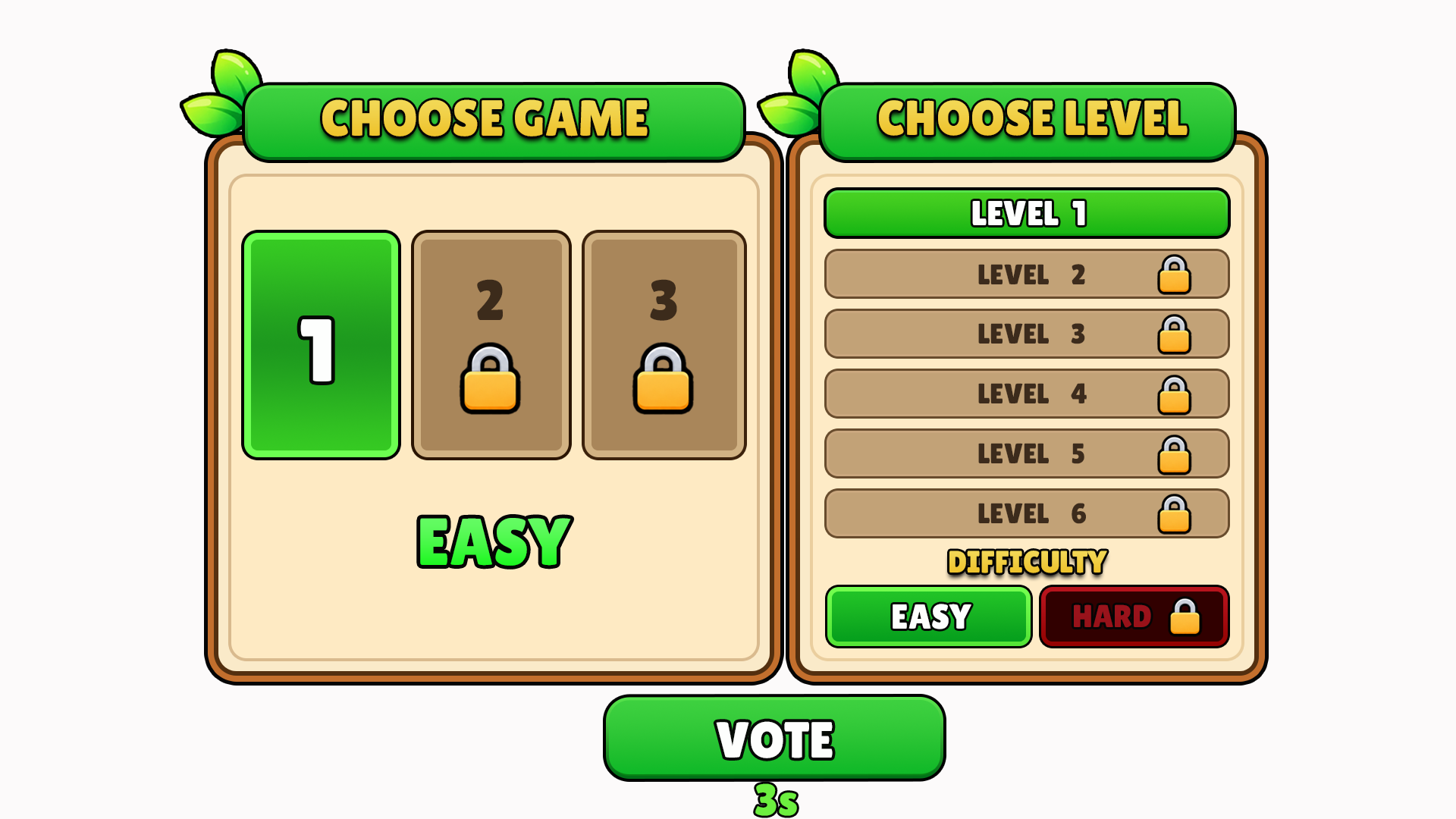 Game and level selection with difficulty