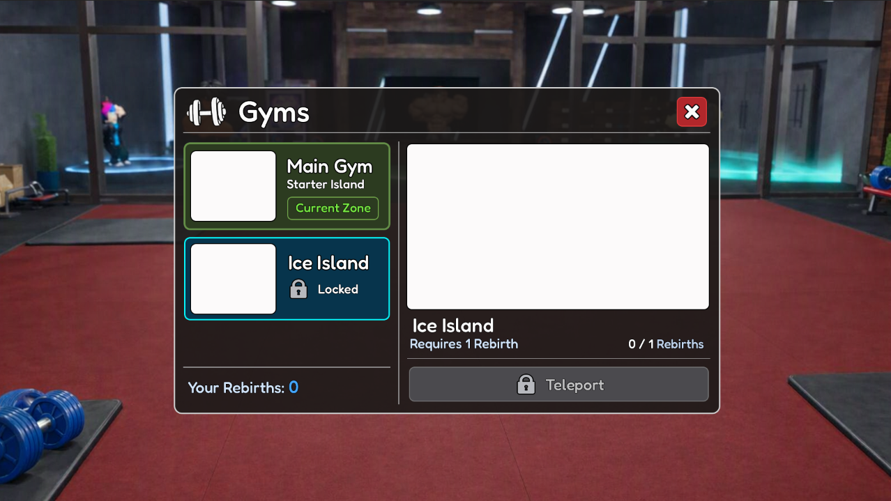 Gym zone selection menu